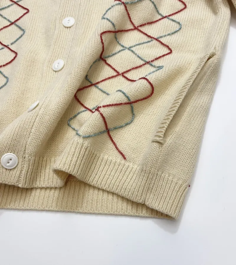 Beige Argyle Intarsia Knit Cardigan in Beige, product view 13