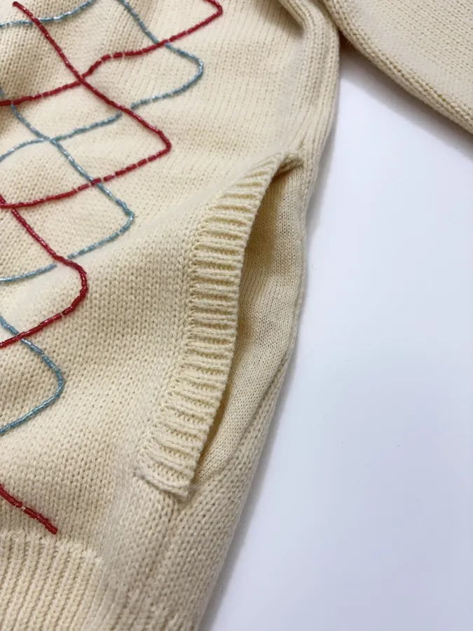 Beige Argyle Intarsia Knit Cardigan in Beige, product view 14