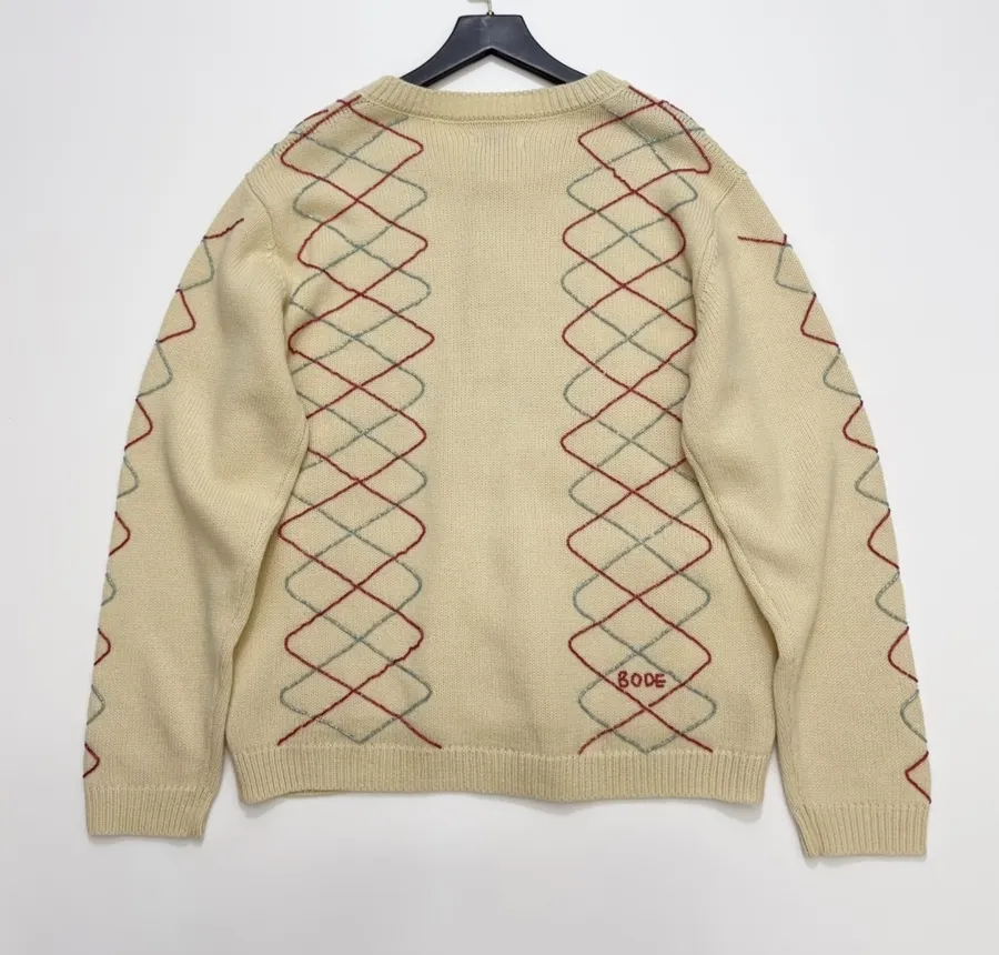 Beige Argyle Intarsia Knit Cardigan in Beige, product view 16