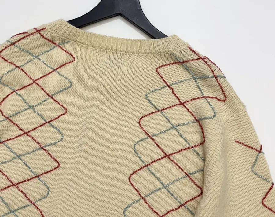 Beige Argyle Intarsia Knit Cardigan in Beige, product view 17