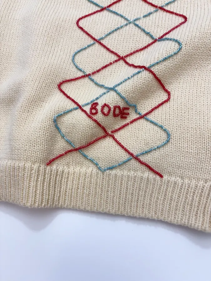 Beige Argyle Intarsia Knit Cardigan in Beige, product view 18