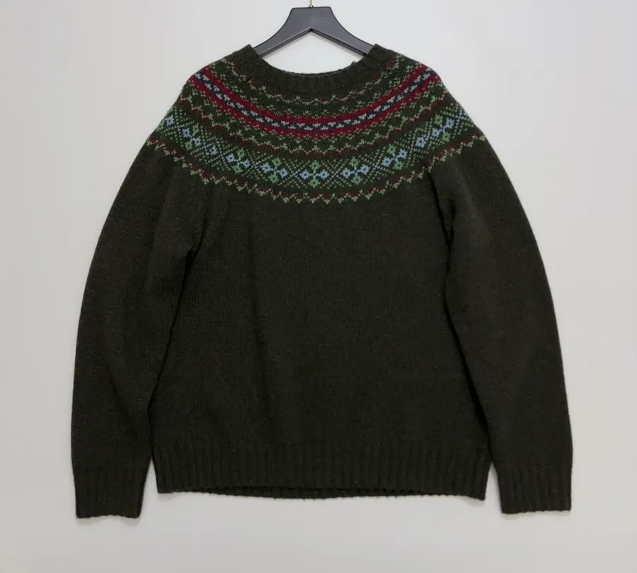Retro Fair Isle Sweater in Forest Green in Green, product view 02