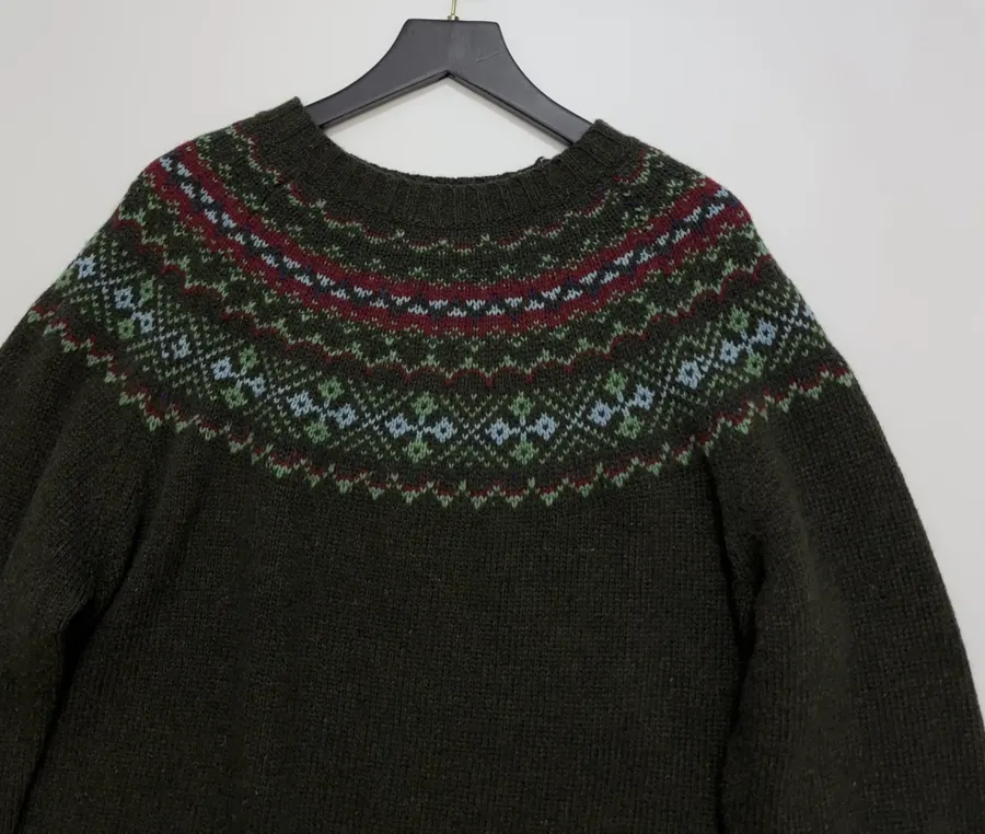Retro Fair Isle Sweater in Forest Green in Green, product view 03