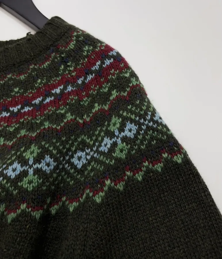 Retro Fair Isle Sweater in Forest Green in Green, product view 13
