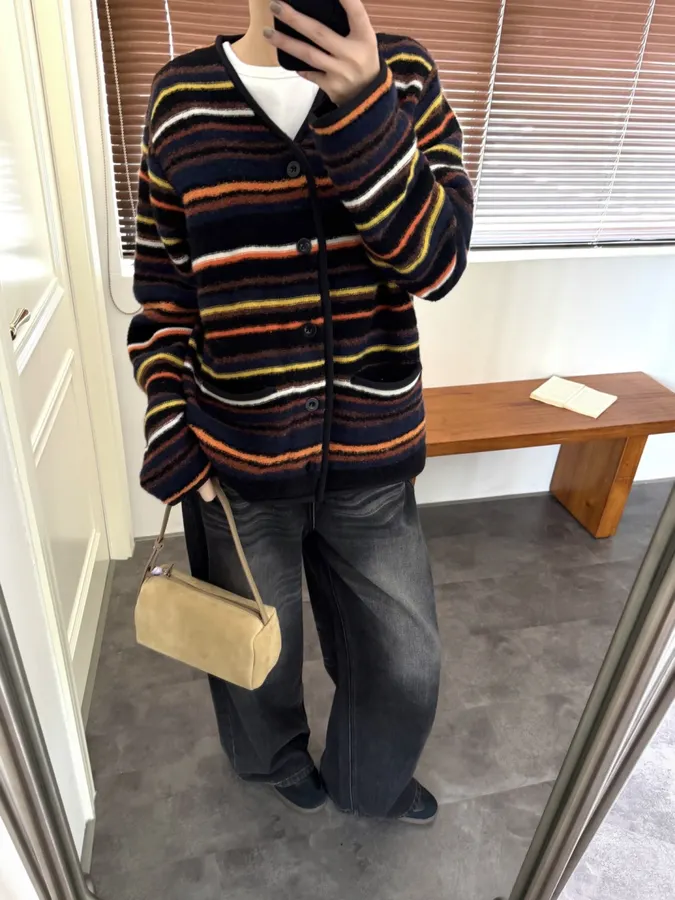 Contrast-Stripe Relaxed Knit Jacket in As Shown, product view 17
