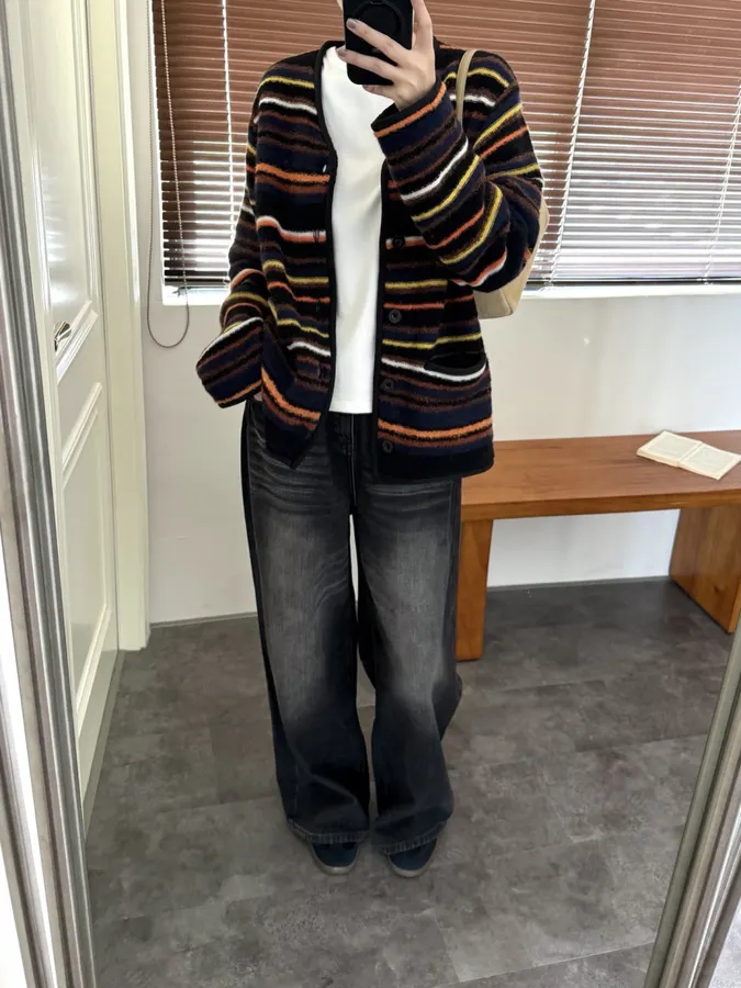 Contrast-Stripe Relaxed Knit Jacket in As Shown, product view 18