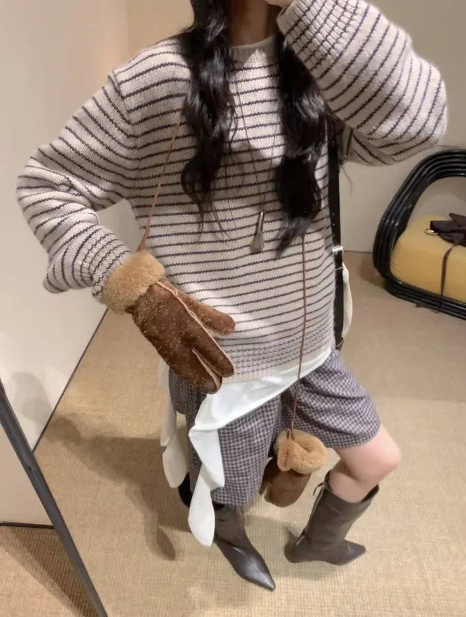 Niche Striped Relaxed Crew-Neck Knit Sweater in As Shown, product view 20