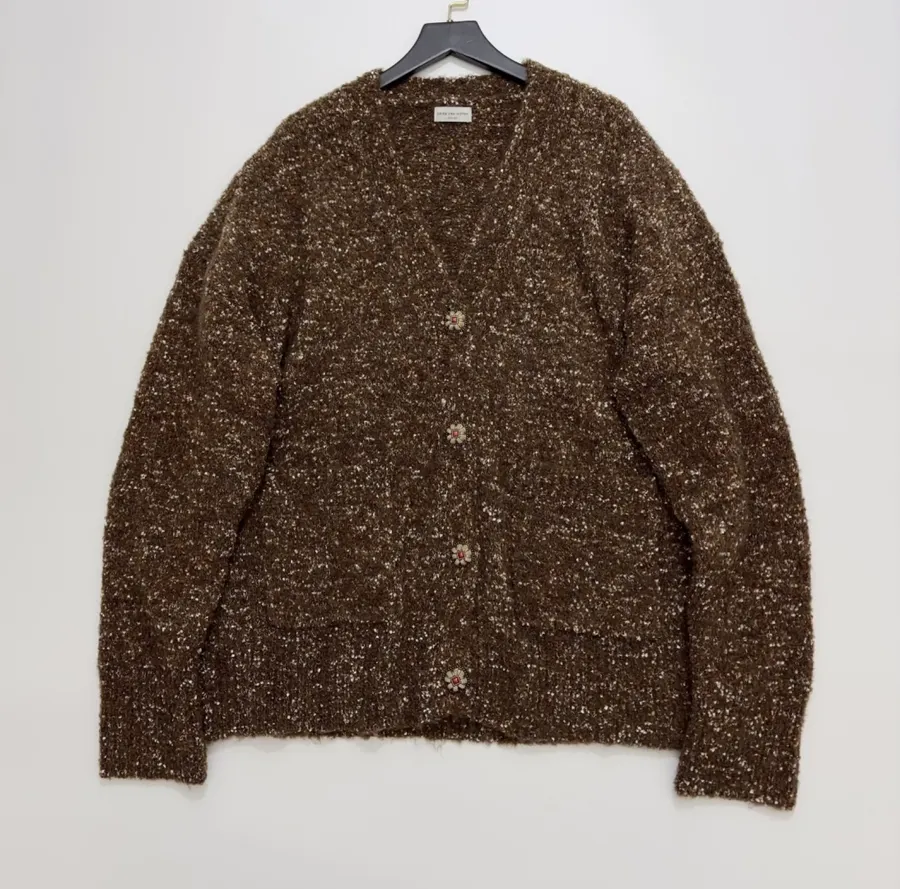 Dries Van Noten Brown Mélange Crew-Neck Knit Sweater in Brown, product view 01