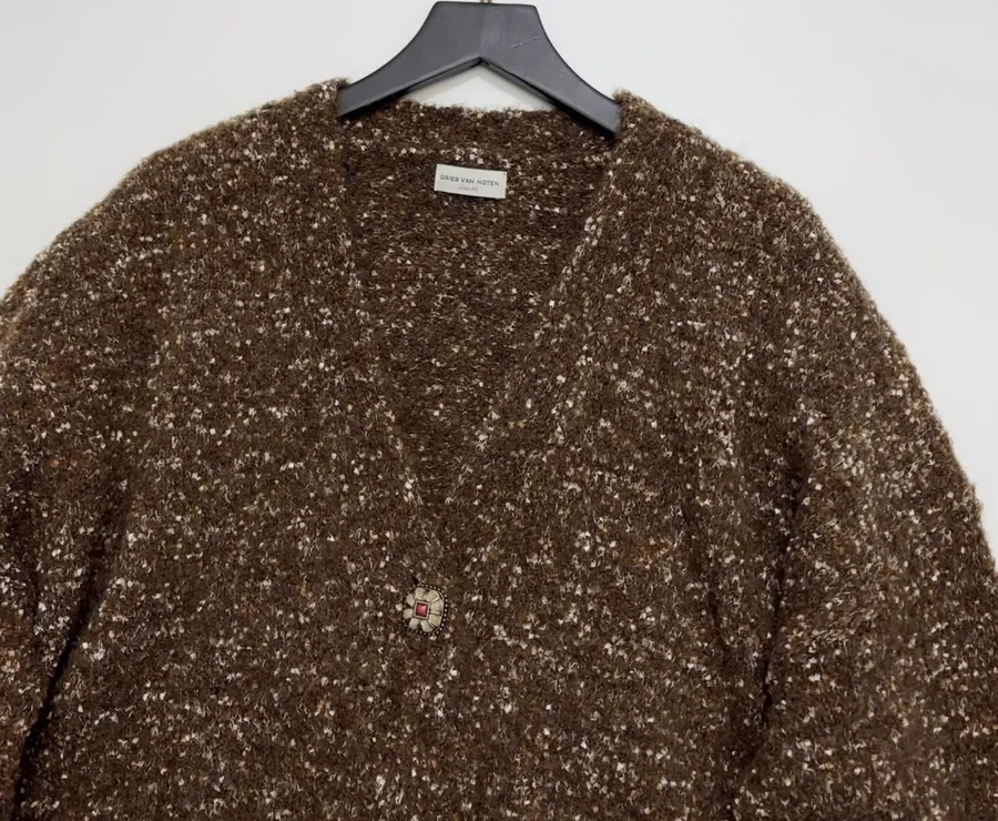 Dries Van Noten Brown Mélange Crew-Neck Knit Sweater in Brown, product view 02