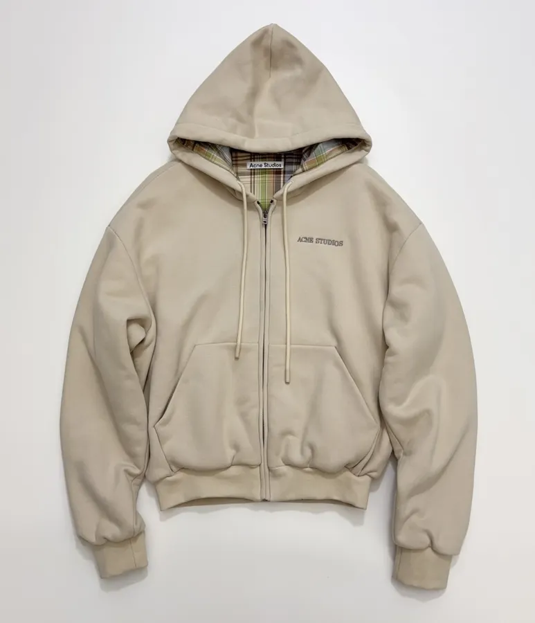 Acne Studios 宽松拉链连帽卫衣外套，杏色，产品主图