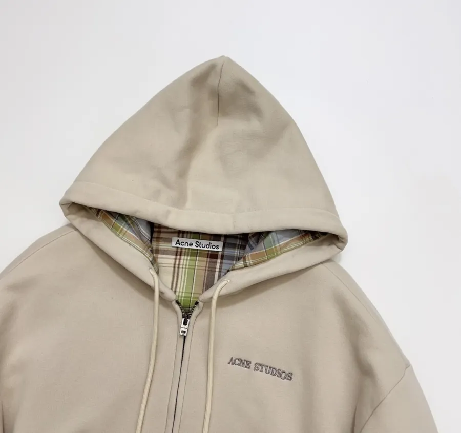 Acne Studios 宽松拉链连帽卫衣外套，杏色，商品图 2