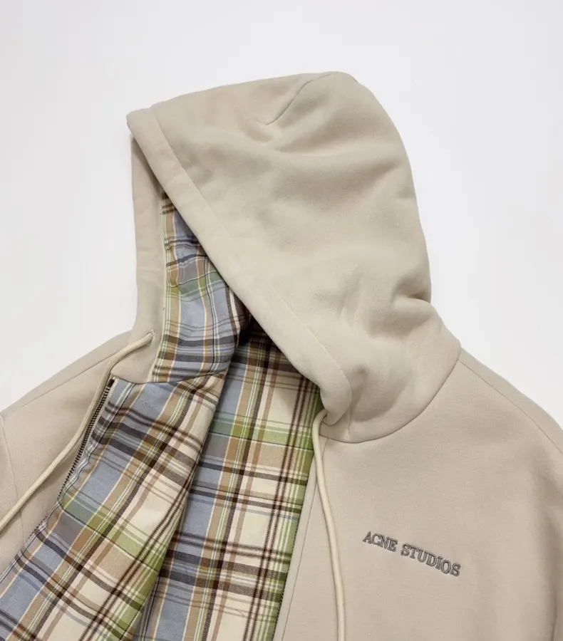 Acne Studios 宽松拉链连帽卫衣外套，杏色，商品图 5