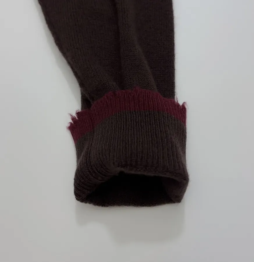 Uma Wang Brown and charcoal knit top with red distressed trim and crew neck in Gray, product view 06