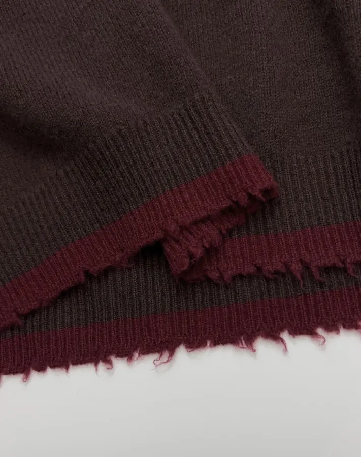 Uma Wang Brown and charcoal knit top with red distressed trim and crew neck in Gray, product view 09