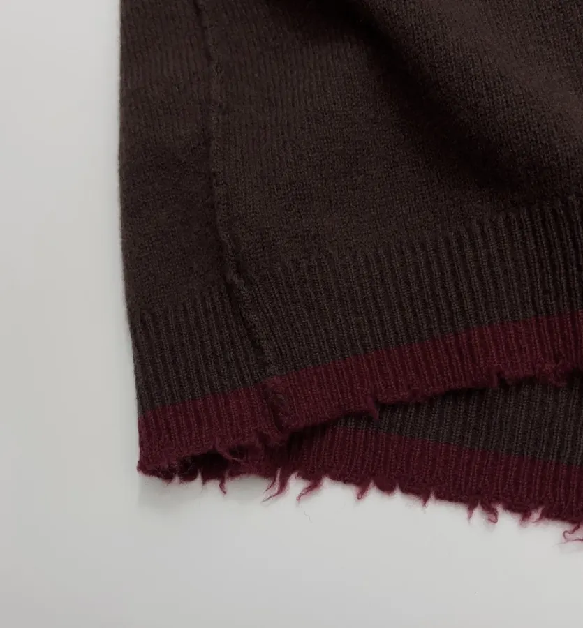 Uma Wang Brown and charcoal knit top with red distressed trim and crew neck in Gray, product view 10