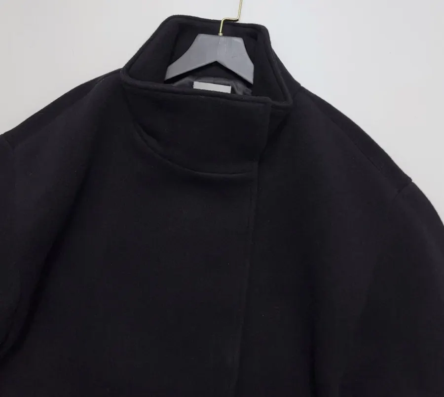 Reformation Black Stand-Collar A-Line Maxi Coat in Black, product view 02