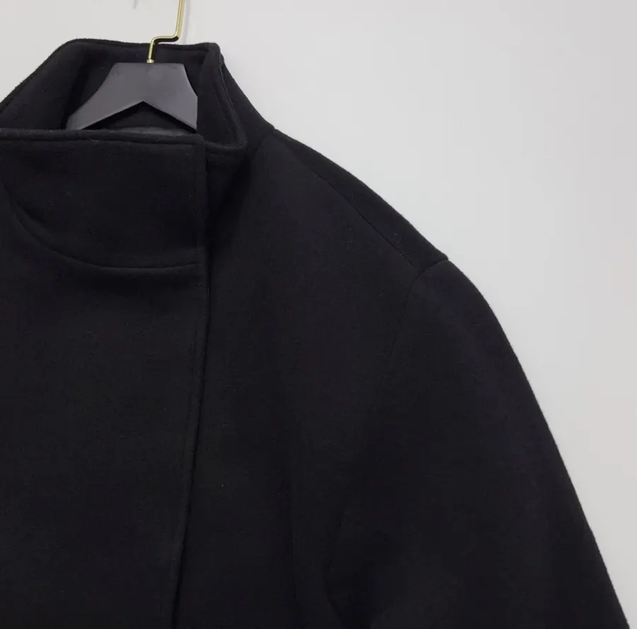 Reformation Black Stand-Collar A-Line Maxi Coat in Black, product view 03