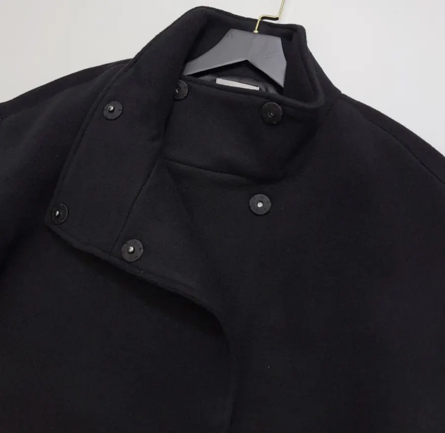 Reformation Black Stand-Collar A-Line Maxi Coat in Black, product view 04