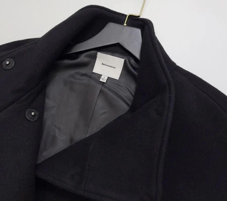 Reformation Black Stand-Collar A-Line Maxi Coat in Black, product view 05