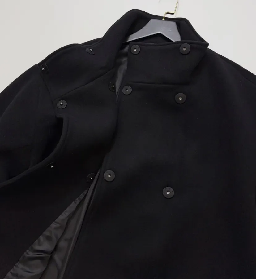 Reformation Black Stand-Collar A-Line Maxi Coat in Black, product view 15