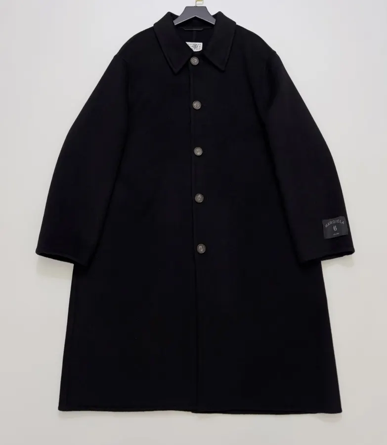 Black Single-Breasted Wool Maxi Coat in Black, product view 01