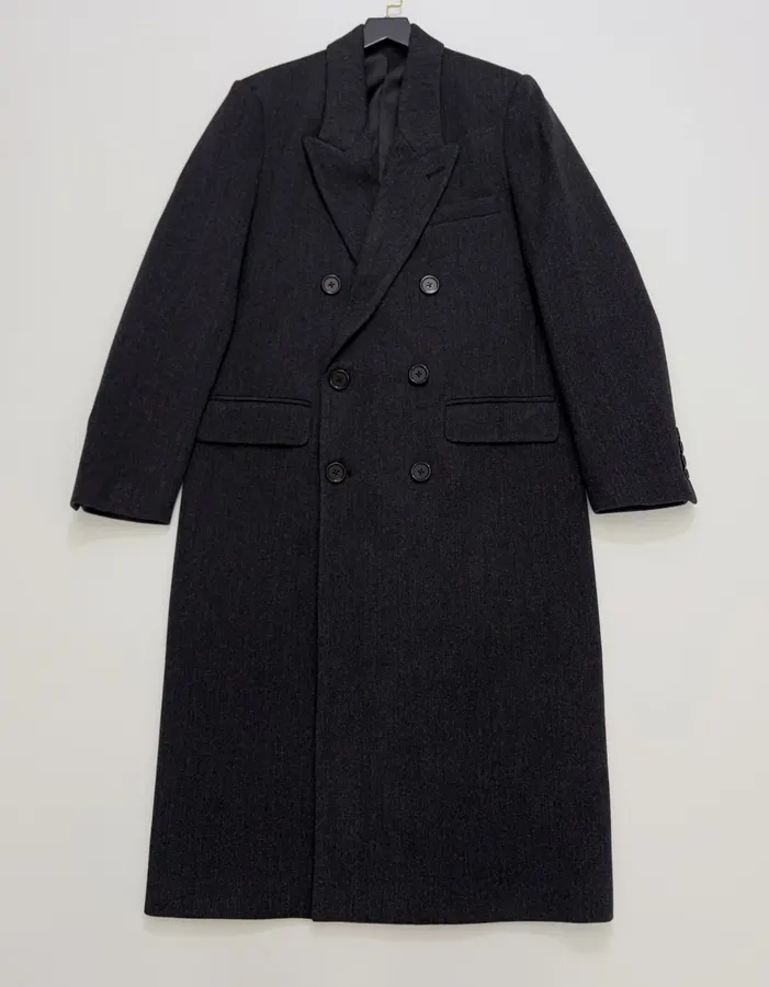 Charcoal double-breasted wool coat with notched lapel in Gray, product view