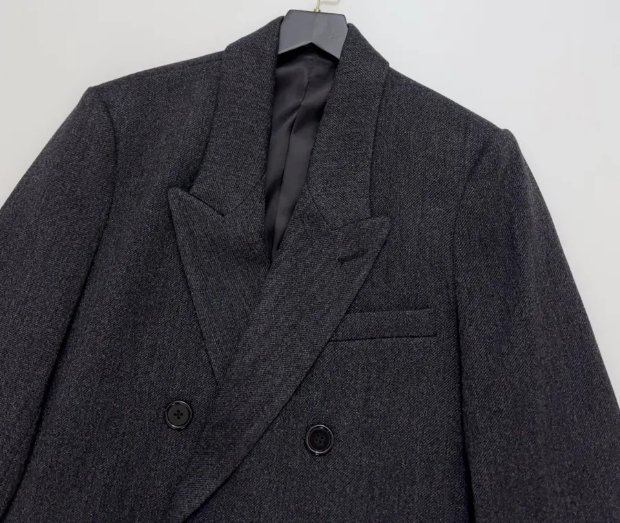 Charcoal double-breasted wool coat with notched lapel in Gray, product view 02
