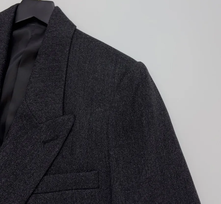 Charcoal double-breasted wool coat with notched lapel in Gray, product view 03