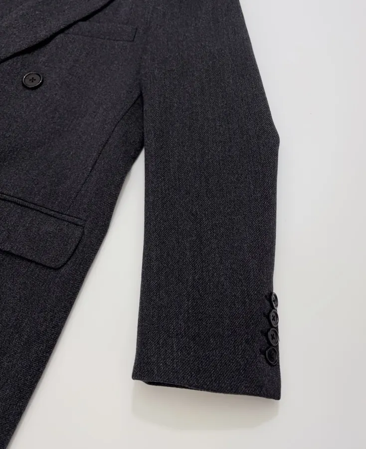 Charcoal double-breasted wool coat with notched lapel in Gray, product view 04