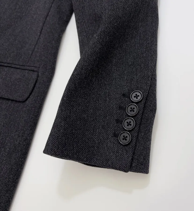 Charcoal double-breasted wool coat with notched lapel in Gray, product view 05