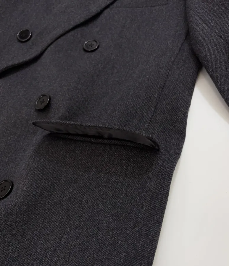 Charcoal double-breasted wool coat with notched lapel in Gray, product view 07