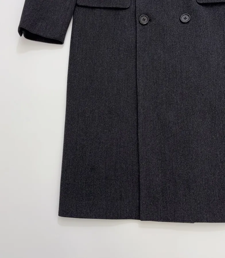Charcoal double-breasted wool coat with notched lapel in Gray, product view 08