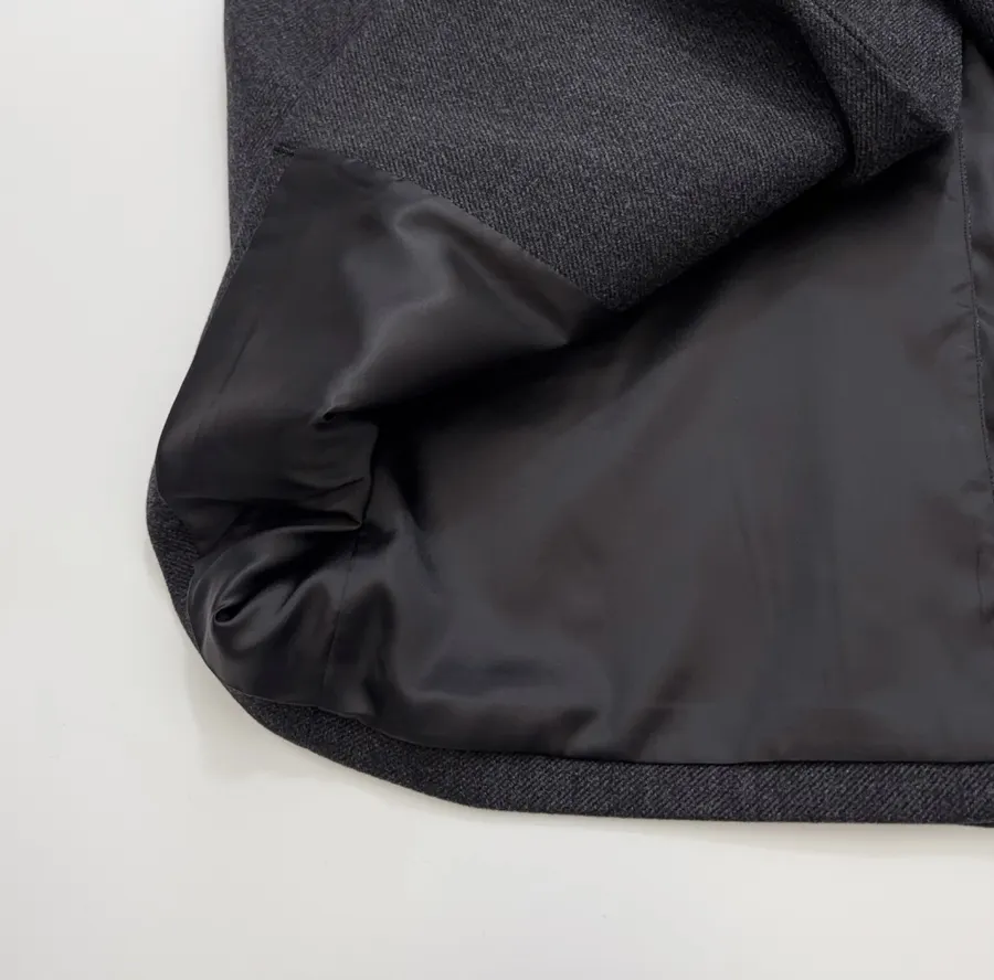 Charcoal double-breasted wool coat with notched lapel in Gray, product view 10