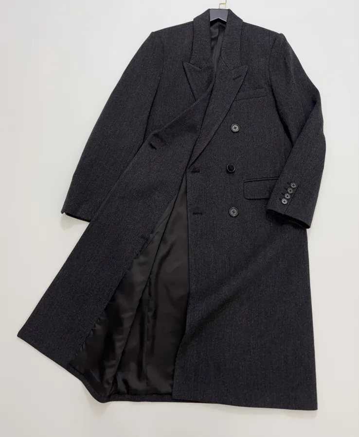 Charcoal double-breasted wool coat with notched lapel in Gray, product view 11