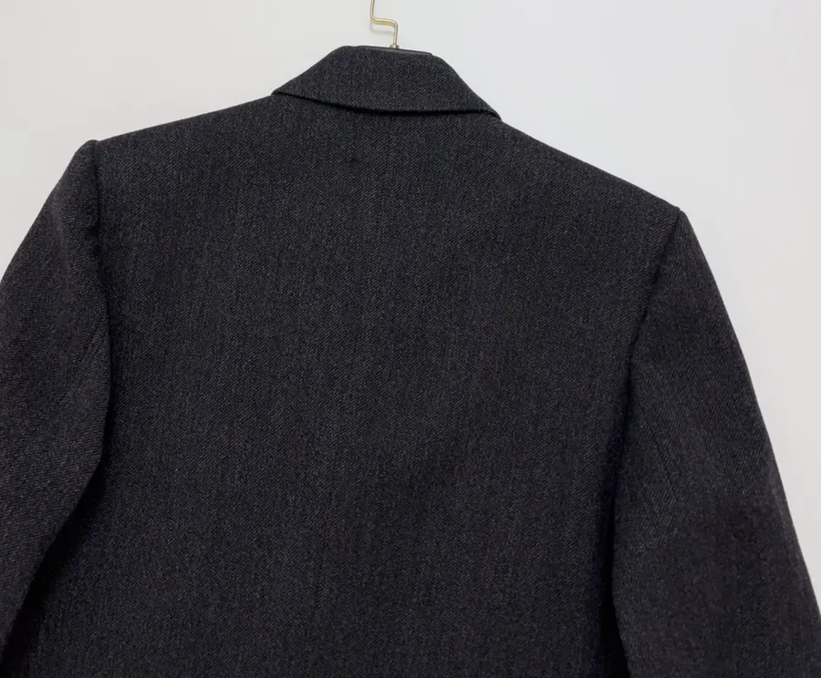 Charcoal double-breasted wool coat with notched lapel in Gray, product view 14