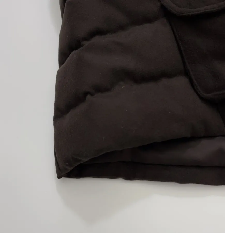 Dark brown stand-collar cotton vest with retro large pockets, zip-front, relaxed sleeveless layering piece in Brown, product view 05