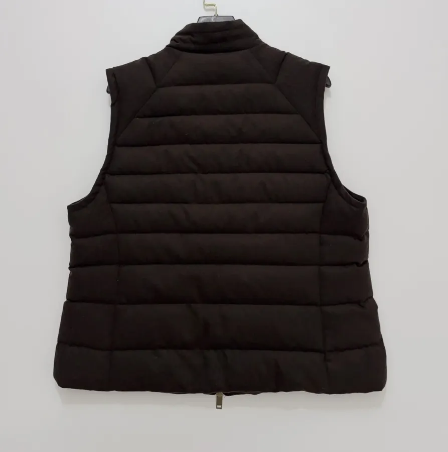 Dark brown stand-collar cotton vest with retro large pockets, zip-front, relaxed sleeveless layering piece in Brown, product view 11