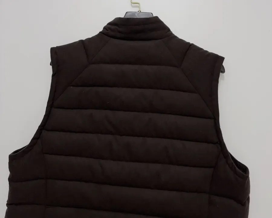 Dark brown stand-collar cotton vest with retro large pockets, zip-front, relaxed sleeveless layering piece in Brown, product view 12