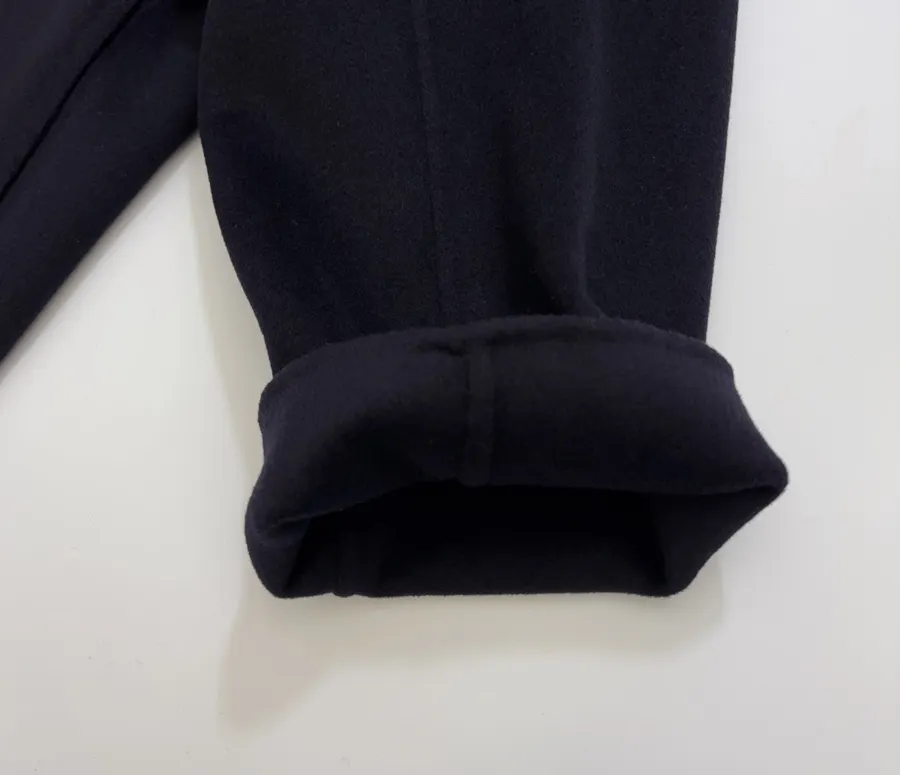 Dark Navy Gold-Pin Belted V-Neck Wool Midi Coat in Navy, product view 09