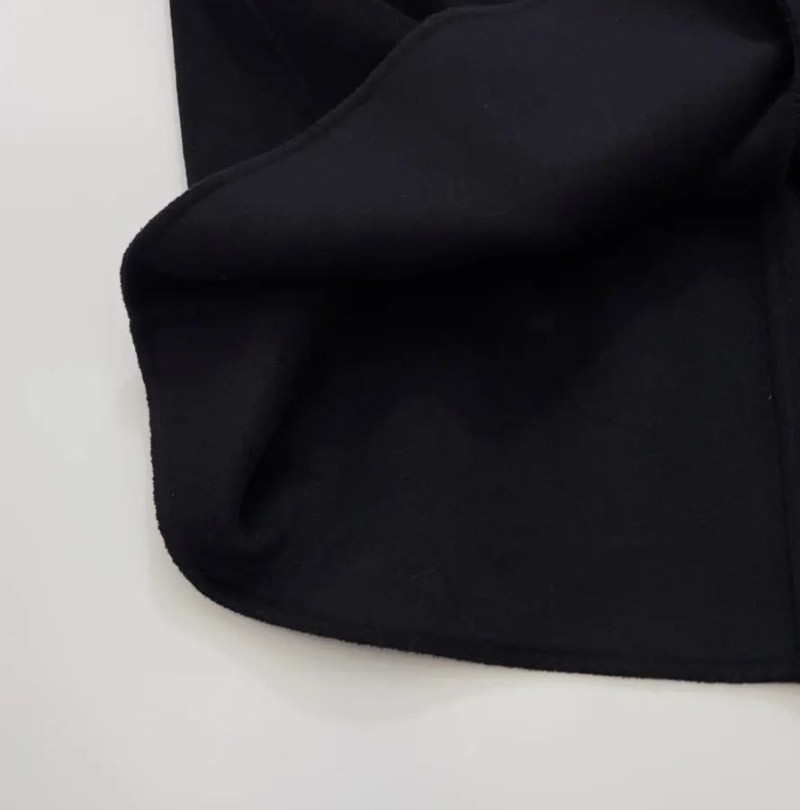 Dark Navy Gold-Pin Belted V-Neck Wool Midi Coat in Navy, product view 15