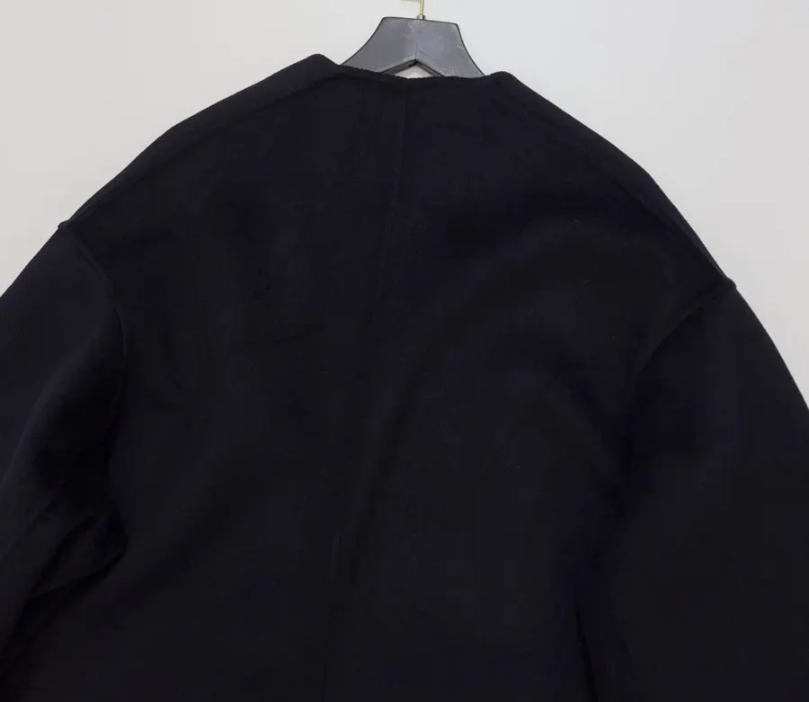 Dark Navy Gold-Pin Belted V-Neck Wool Midi Coat in Navy, product view 23