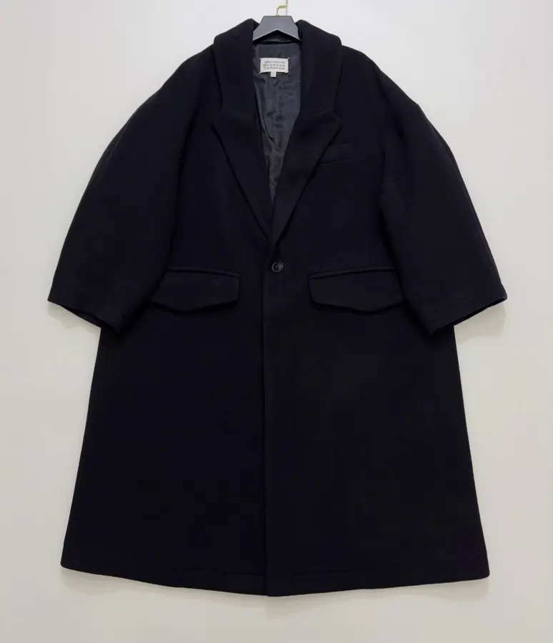 MM6 Maison Margiela Wool-blend tailored coat with notch lapel, single-button, dropped shoulders, mid-length, relaxed fit in As Shown, product view