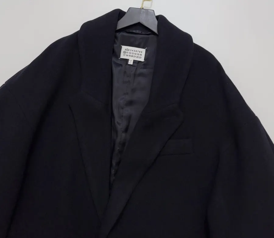 MM6 Maison Margiela Wool-blend tailored coat with notch lapel, single-button, dropped shoulders, mid-length, relaxed fit in As Shown, product view 02