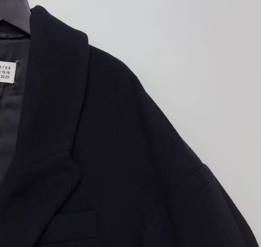 MM6 Maison Margiela Wool-blend tailored coat with notch lapel, single-button, dropped shoulders, mid-length, relaxed fit in As Shown, product view 03