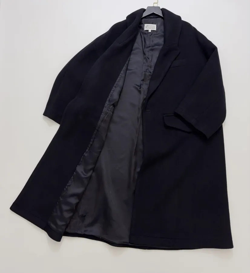 MM6 Maison Margiela Wool-blend tailored coat with notch lapel, single-button, dropped shoulders, mid-length, relaxed fit in As Shown, product view 13