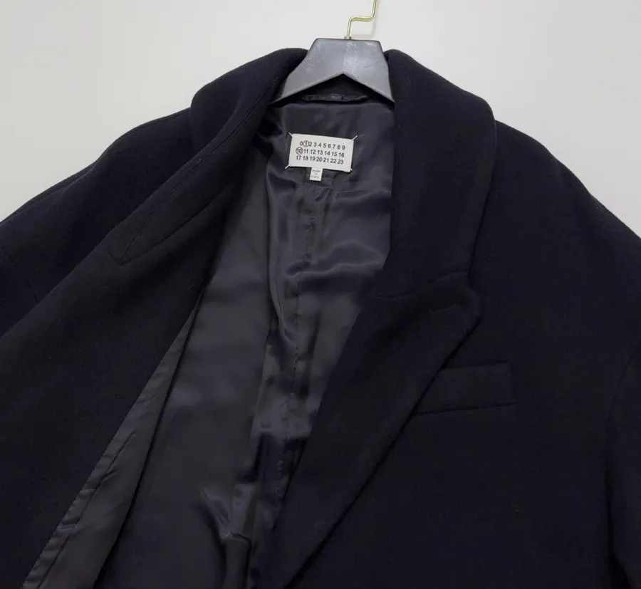 MM6 Maison Margiela Wool-blend tailored coat with notch lapel, single-button, dropped shoulders, mid-length, relaxed fit in As Shown, product view 14