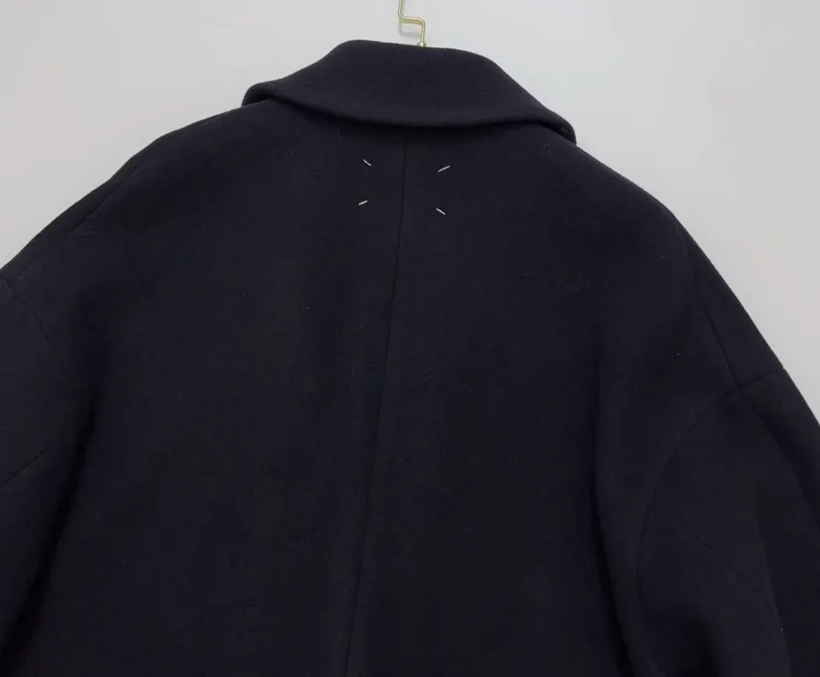 MM6 Maison Margiela Wool-blend tailored coat with notch lapel, single-button, dropped shoulders, mid-length, relaxed fit in As Shown, product view 18