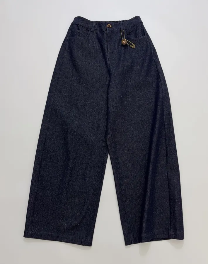 Relaxed straight-leg jeans with back elastic waist and vintage pin detail in As Shown, product view