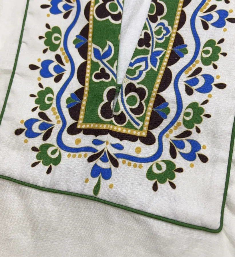 ALEMAIS Ivory and Green Border-Print Belted Shirt Dress in Ivory and Green, product view 05