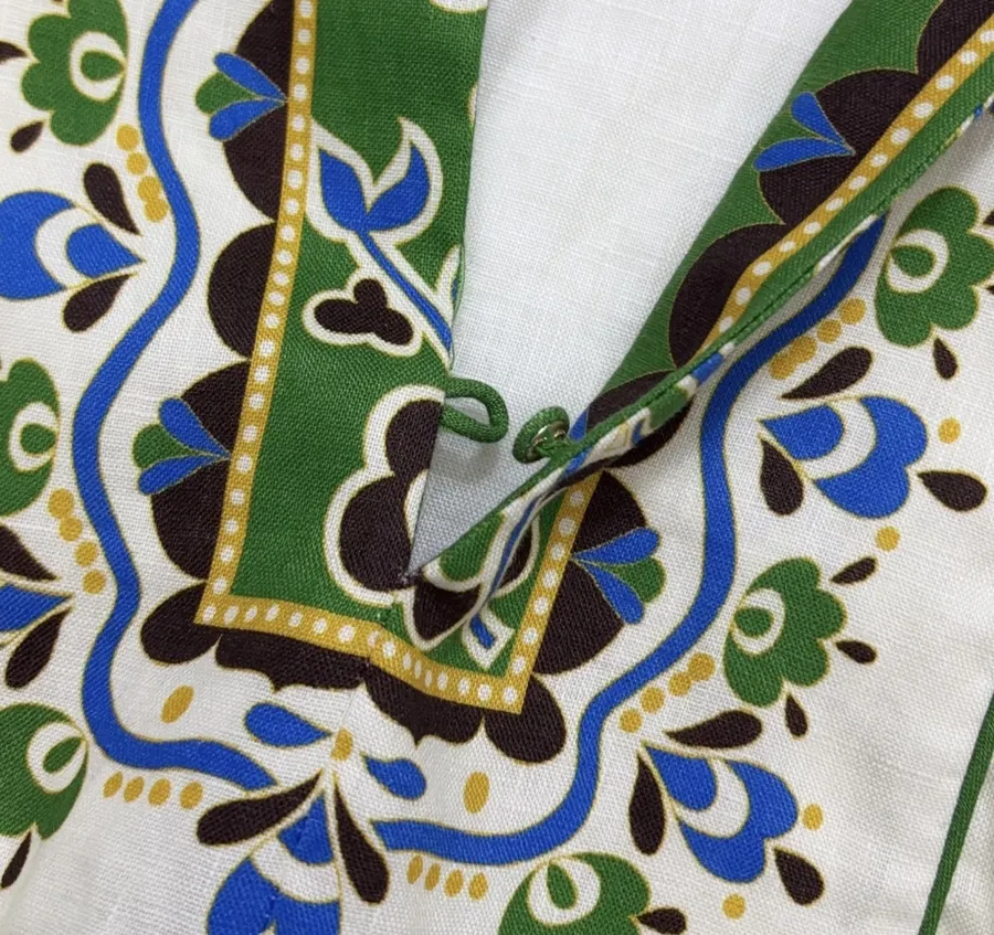ALEMAIS Ivory and Green Border-Print Belted Shirt Dress in Ivory and Green, product view 06